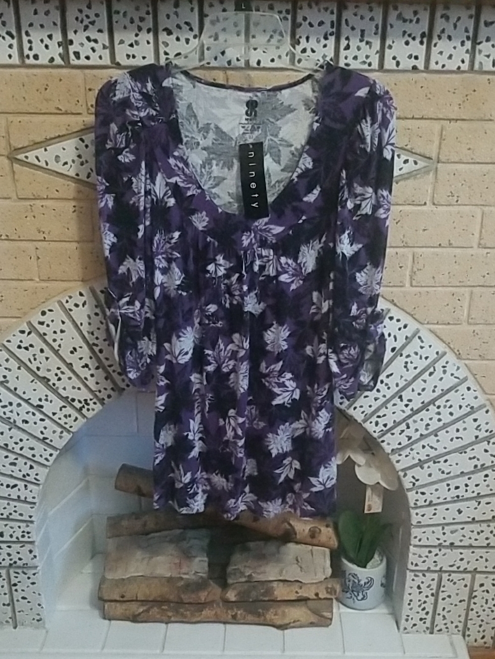Ninety Purple Floral Scoop-Neck Blouse
